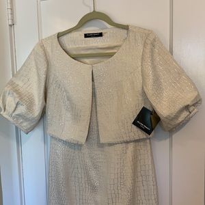 New STUNNING Ellen Tracy Ivory & Silver Abstract Snake Dress & Jacket Topper 8